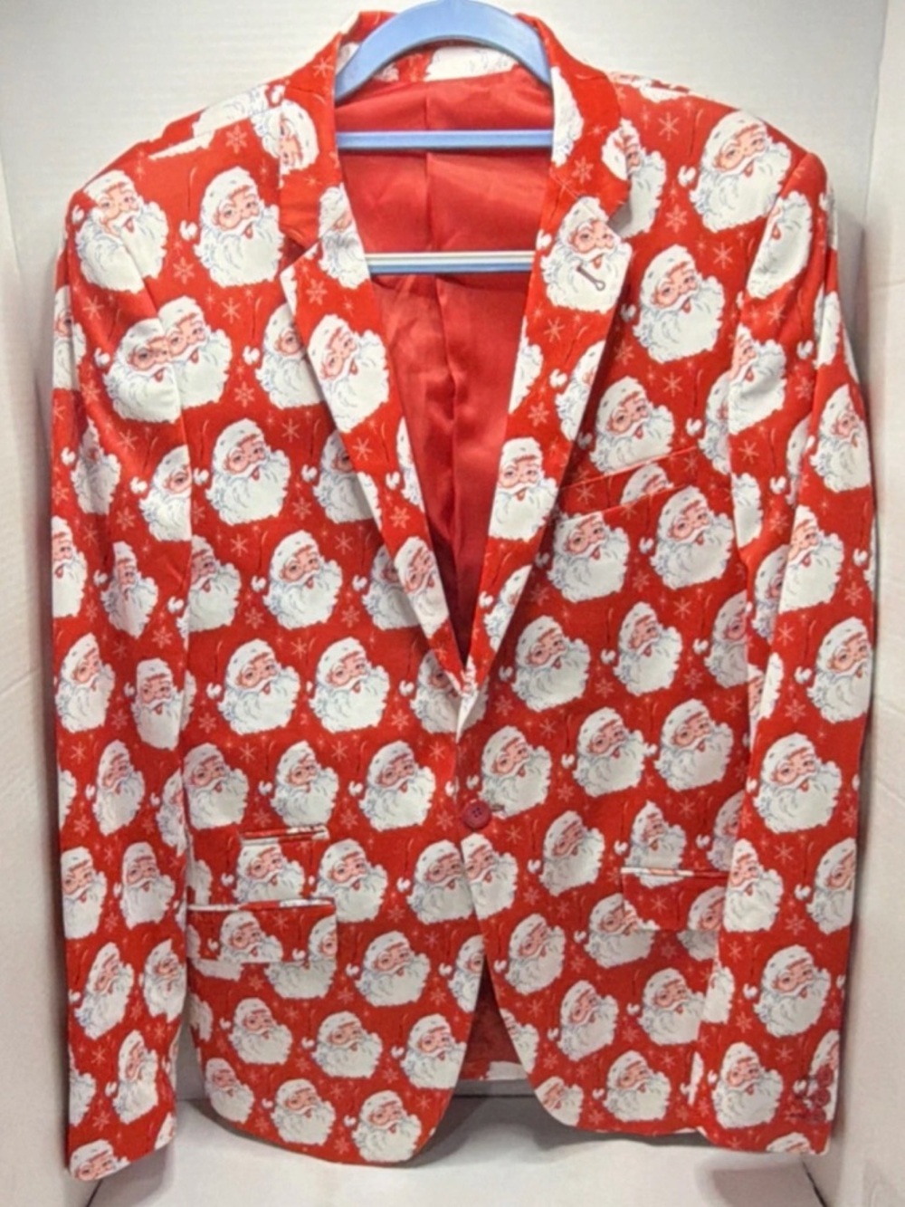 Festive Santa Print Blazer in Red and White